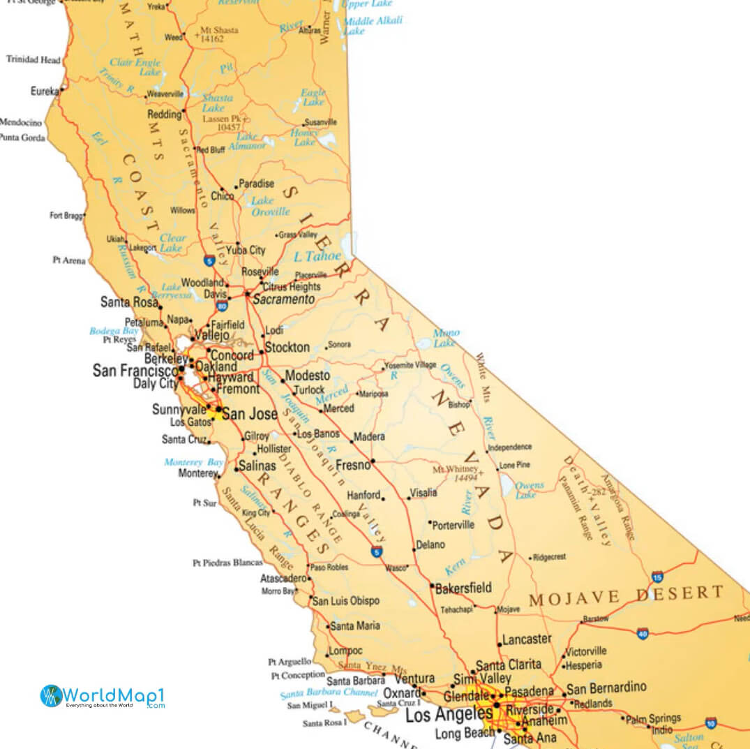 Carte des villes du sud de la Californie